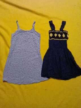 Girls Navy Knit Sundress with Yellow Accents